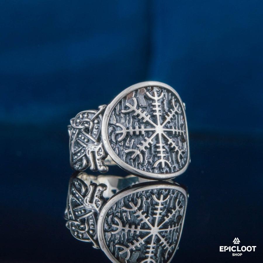 925 silver Helm of Awe Ring Wolf Design
