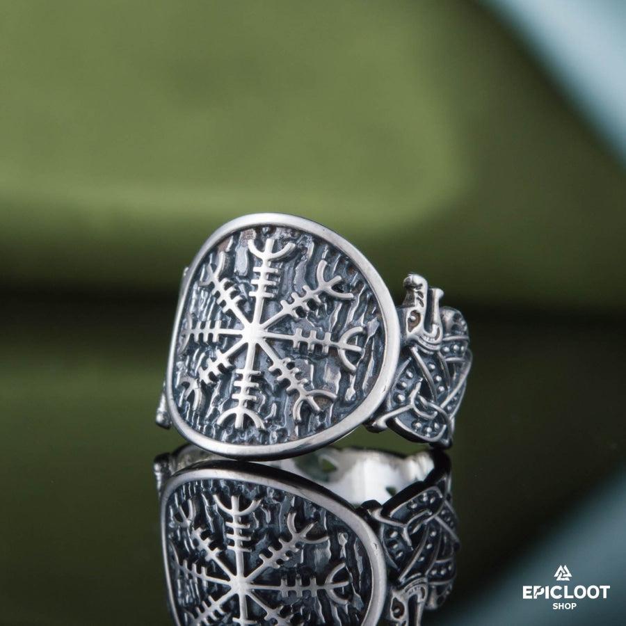 925 silver Helm of Awe Ring Wolf Design