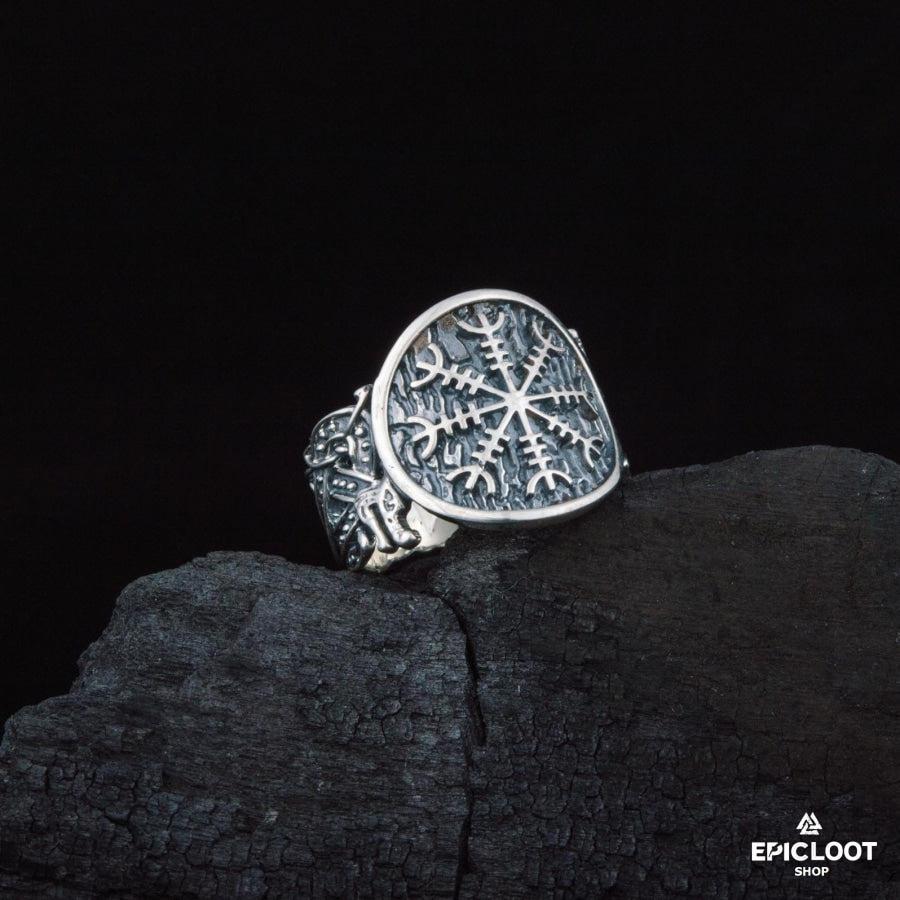 925 silver Helm of Awe Ring Wolf Design