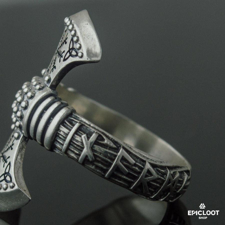 925 silver Helm of Awe Symbol Axe Ring