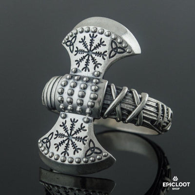 925 silver Helm of Awe Symbol Axe Ring