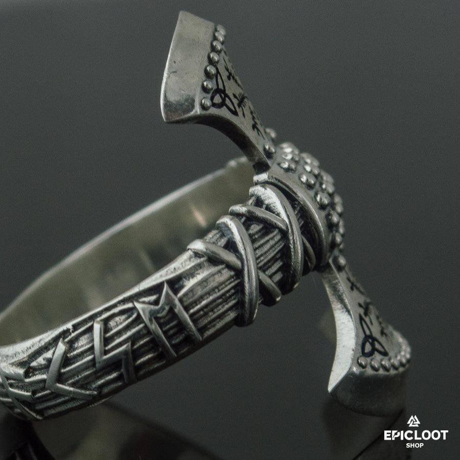 925 silver Helm of Awe Symbol Axe Ring