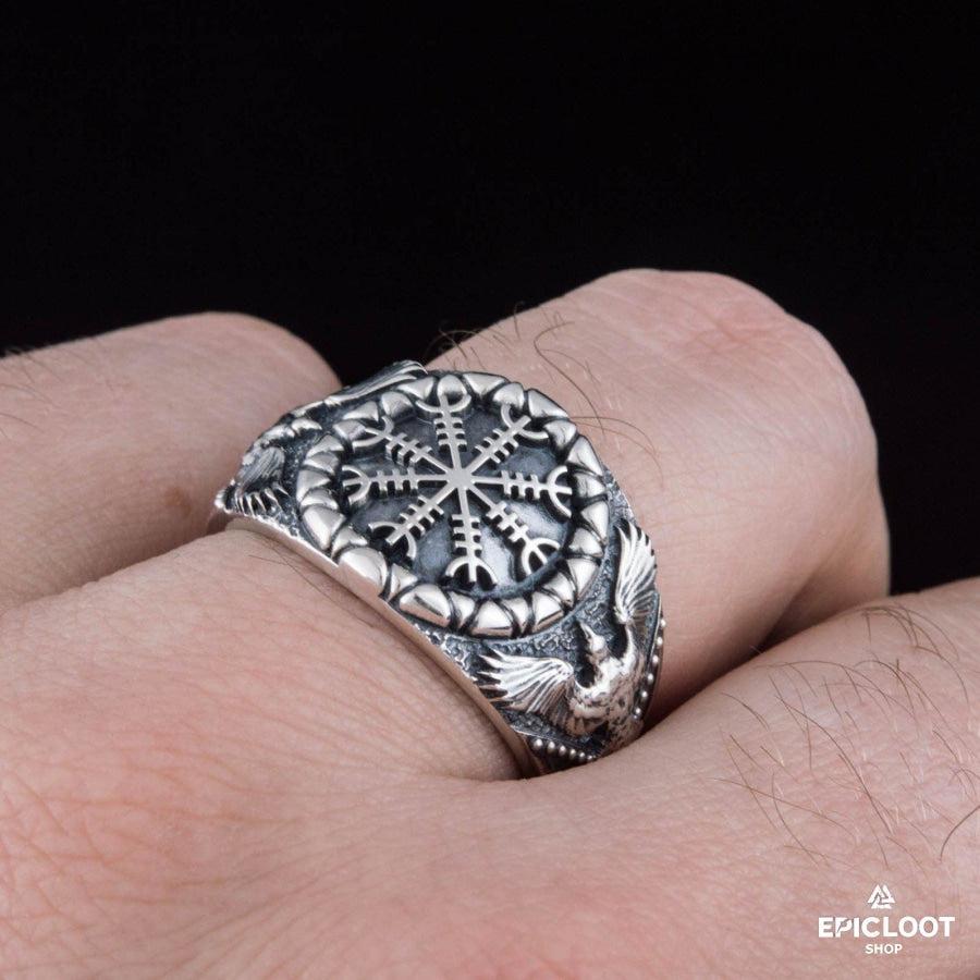 925 silver Helm of Awe Symbol Raven Style