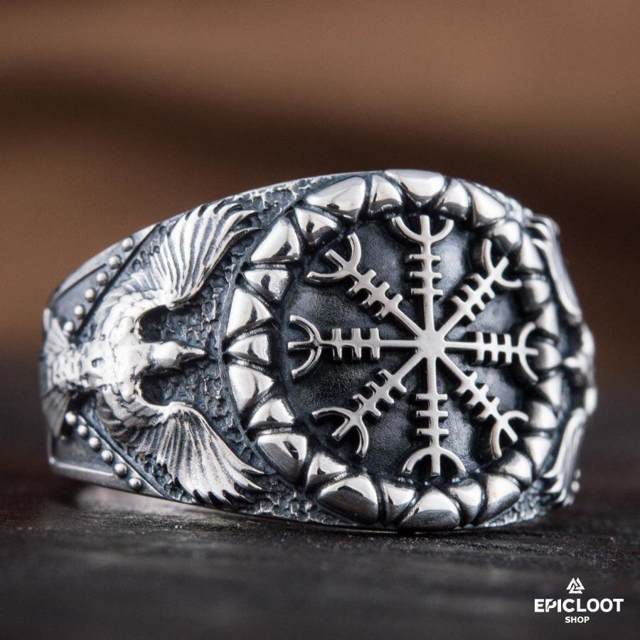 925 silver Helm of Awe Symbol Raven Style