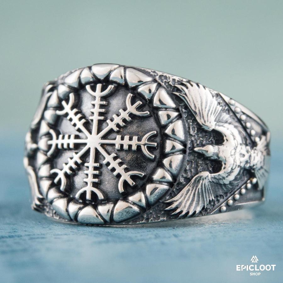 925 silver Helm of Awe Symbol Raven Style