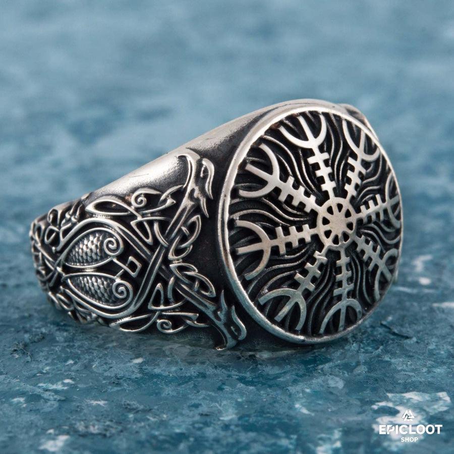 925 silver Helm of Awe Symbol with Norse Carving