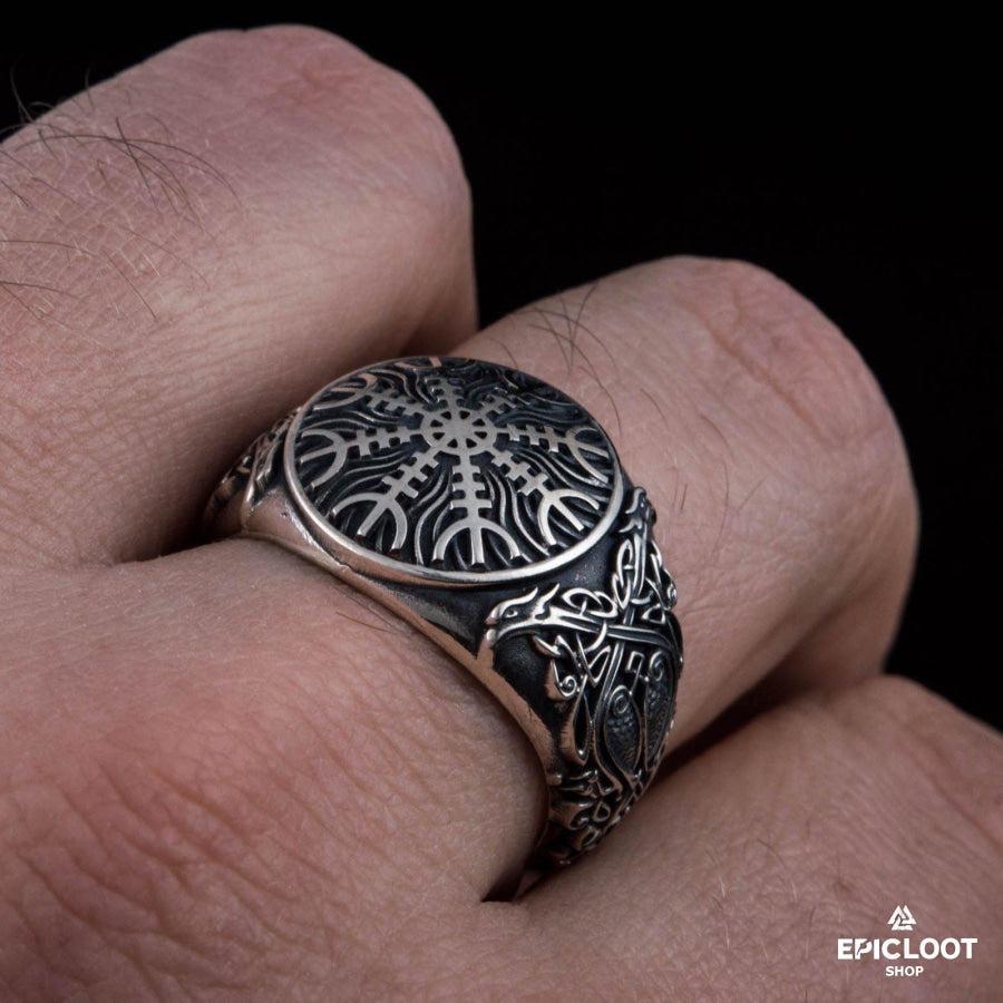 925 silver Helm of Awe Symbol with Norse Carving