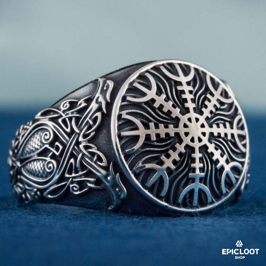 925 silver Helm of Awe Symbol with Norse Carving