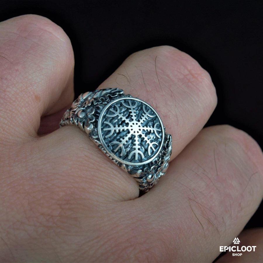 925 silver Helm of Awe Symbol with Oak Leaves