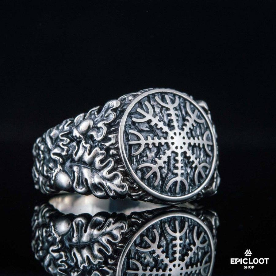 925 silver Helm of Awe Symbol with Oak Leaves