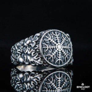 925 silver Helm of Awe Symbol with Oak Leaves