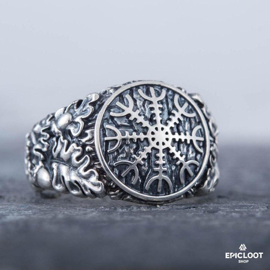 925 silver Helm of Awe Symbol with Oak Leaves