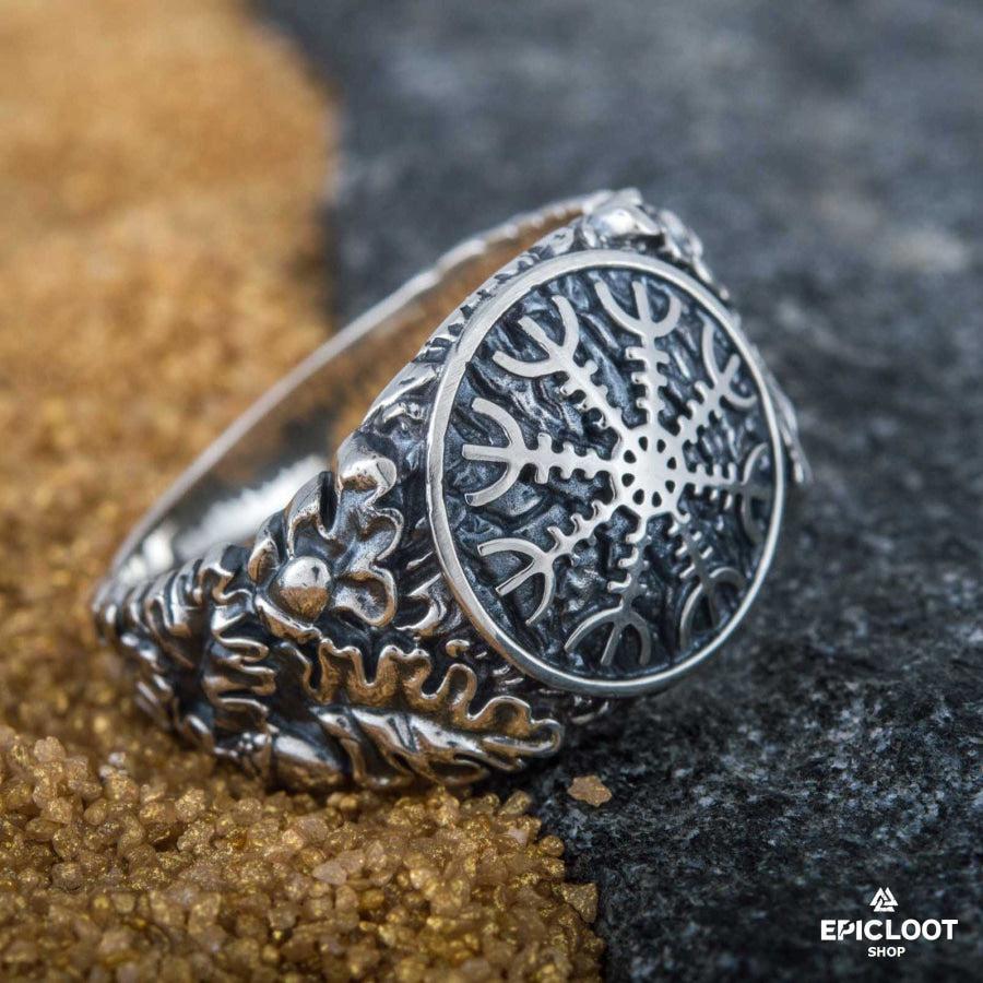 925 silver Helm of Awe Symbol with Oak Leaves