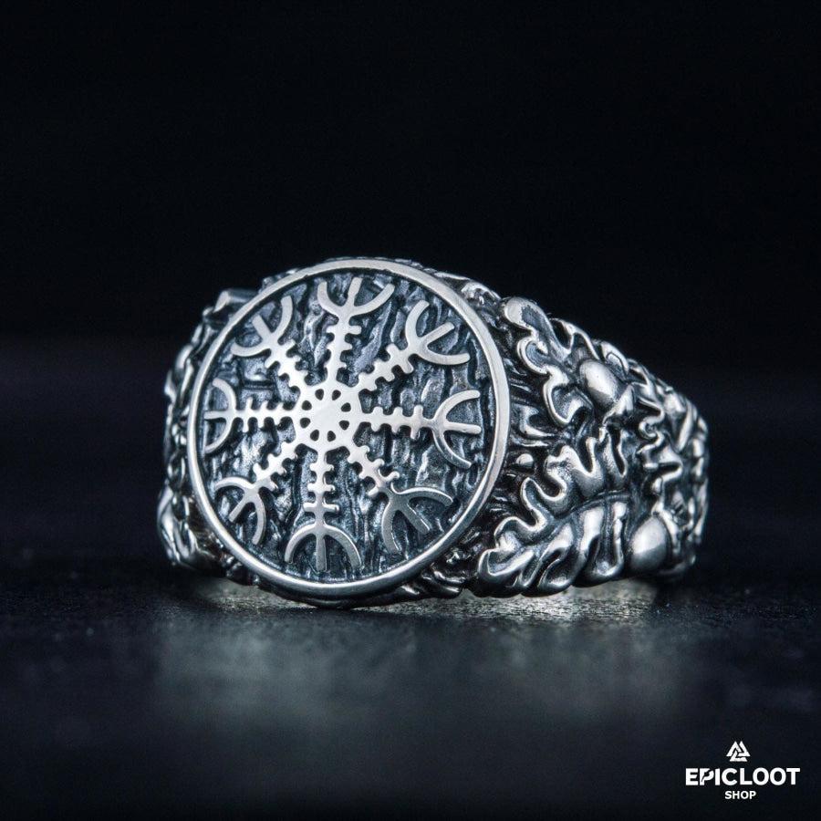 925 silver Helm of Awe Symbol with Oak Leaves