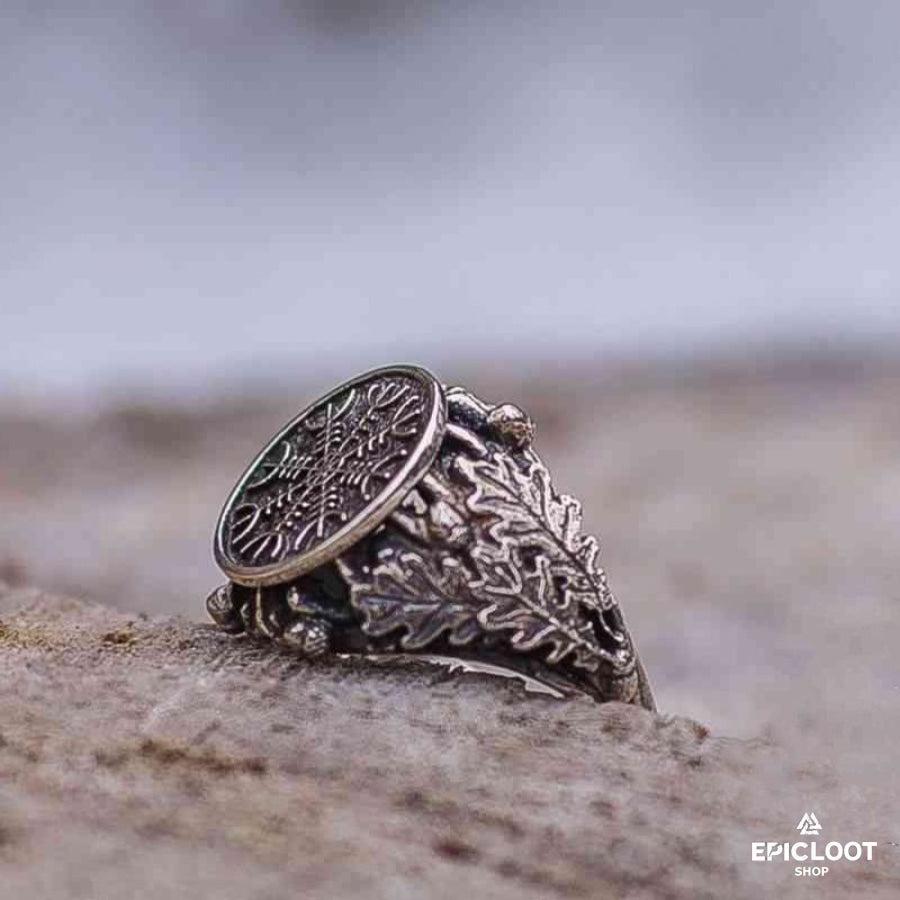 925 Silver Helm of Awe Symbol with Oak Leaves and Acorns