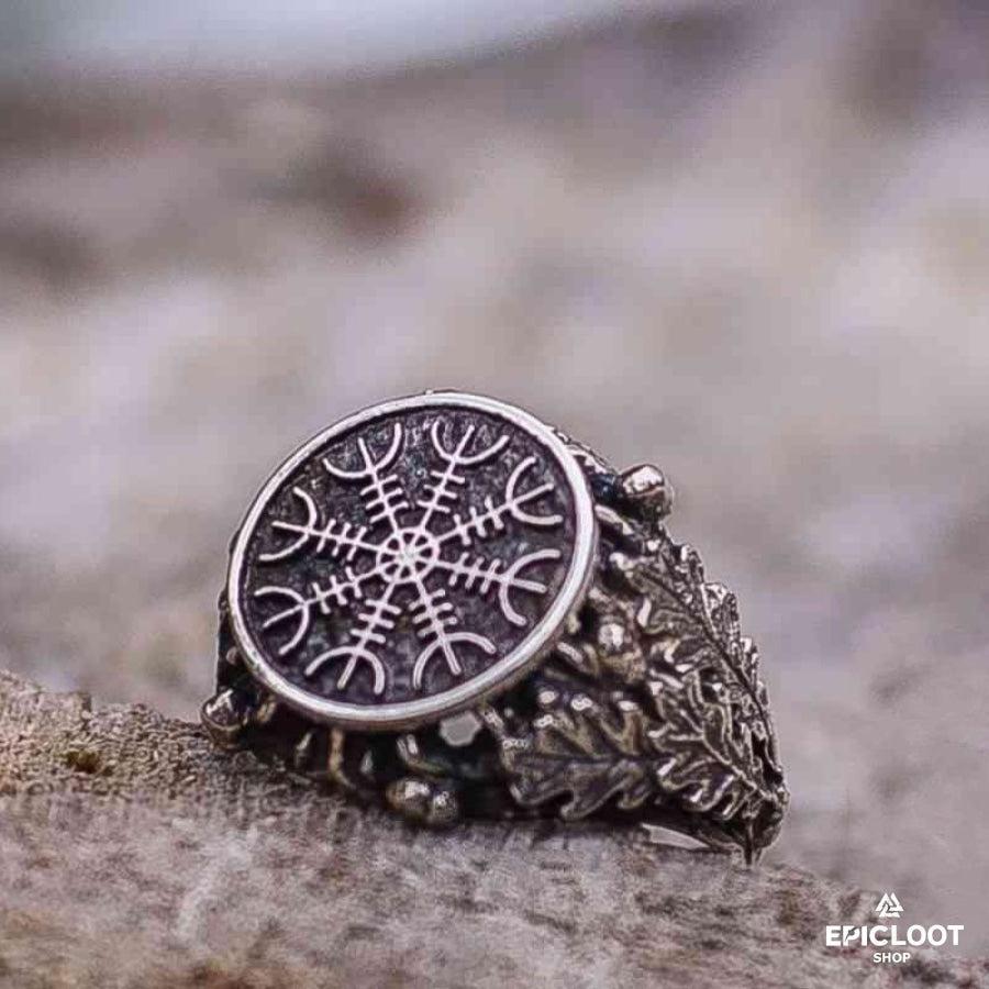 925 Silver Helm of Awe Symbol with Oak Leaves and Acorns