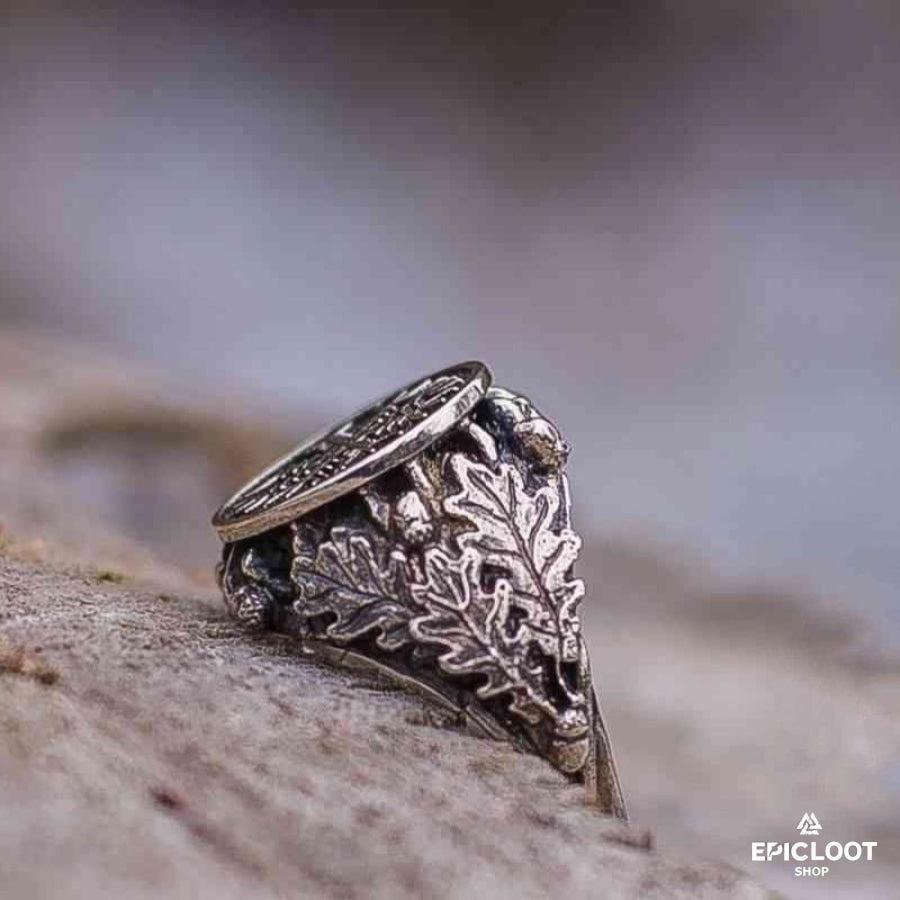 925 Silver Helm of Awe Symbol with Oak Leaves and Acorns