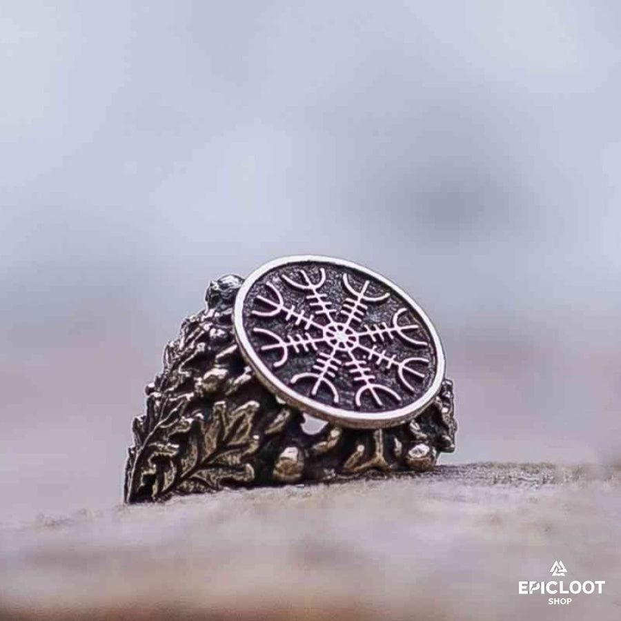 925 Silver Helm of Awe Symbol with Oak Leaves and Acorns