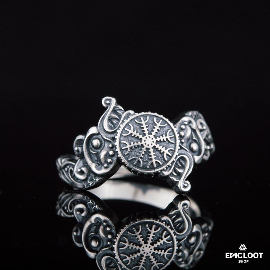 925 silver Helm of Awe Symbol Wolf Design