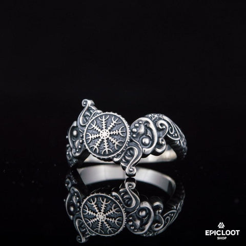 925 silver Helm of Awe Symbol Wolf Design