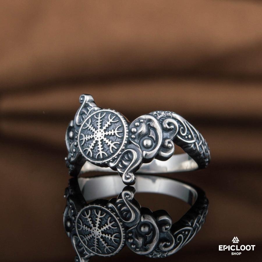 925 silver Helm of Awe Symbol Wolf Design