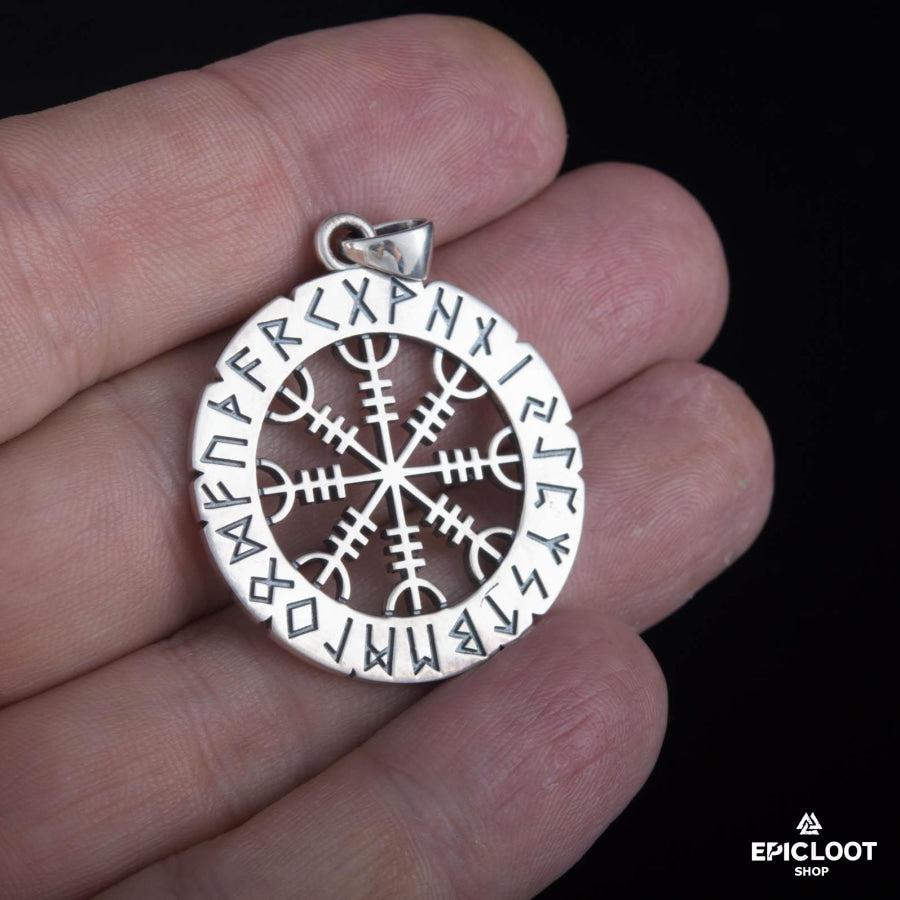 925 Silver Helm of Awe with Runes Pendant