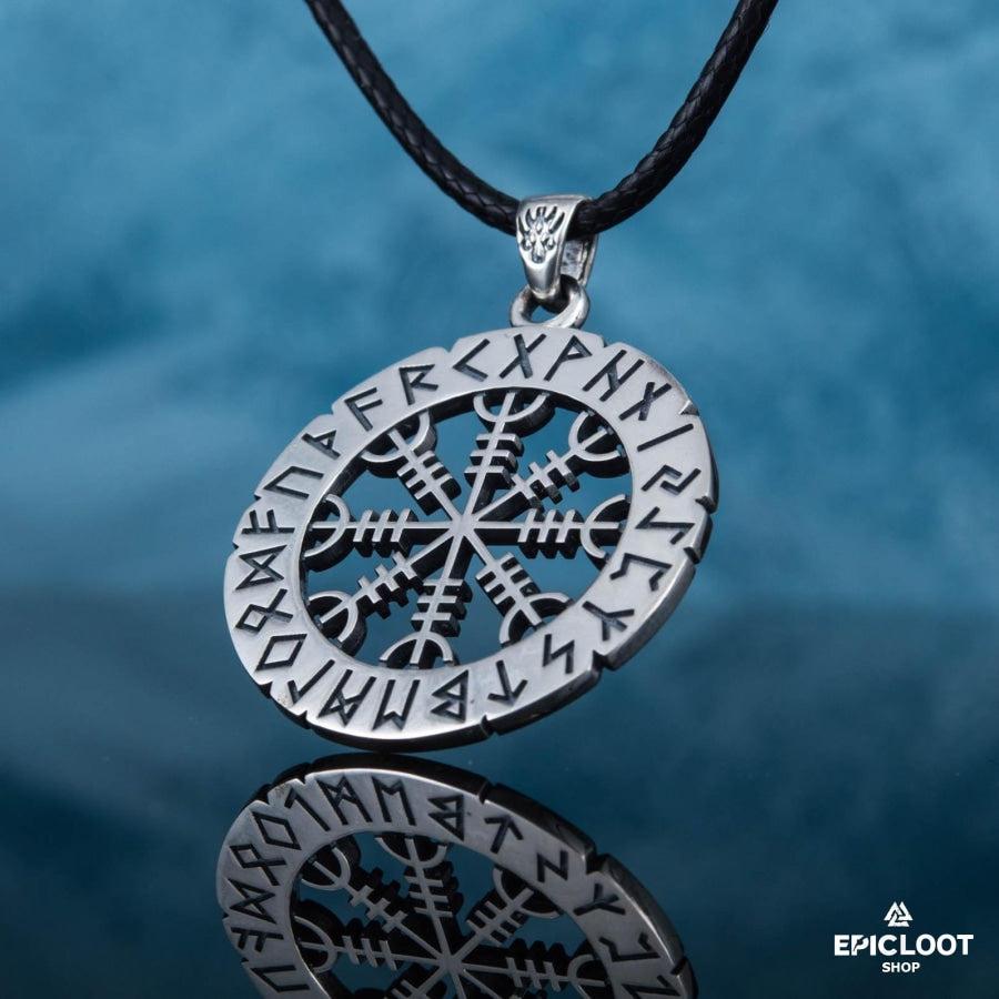 925 Silver Helm of Awe with Runes Pendant