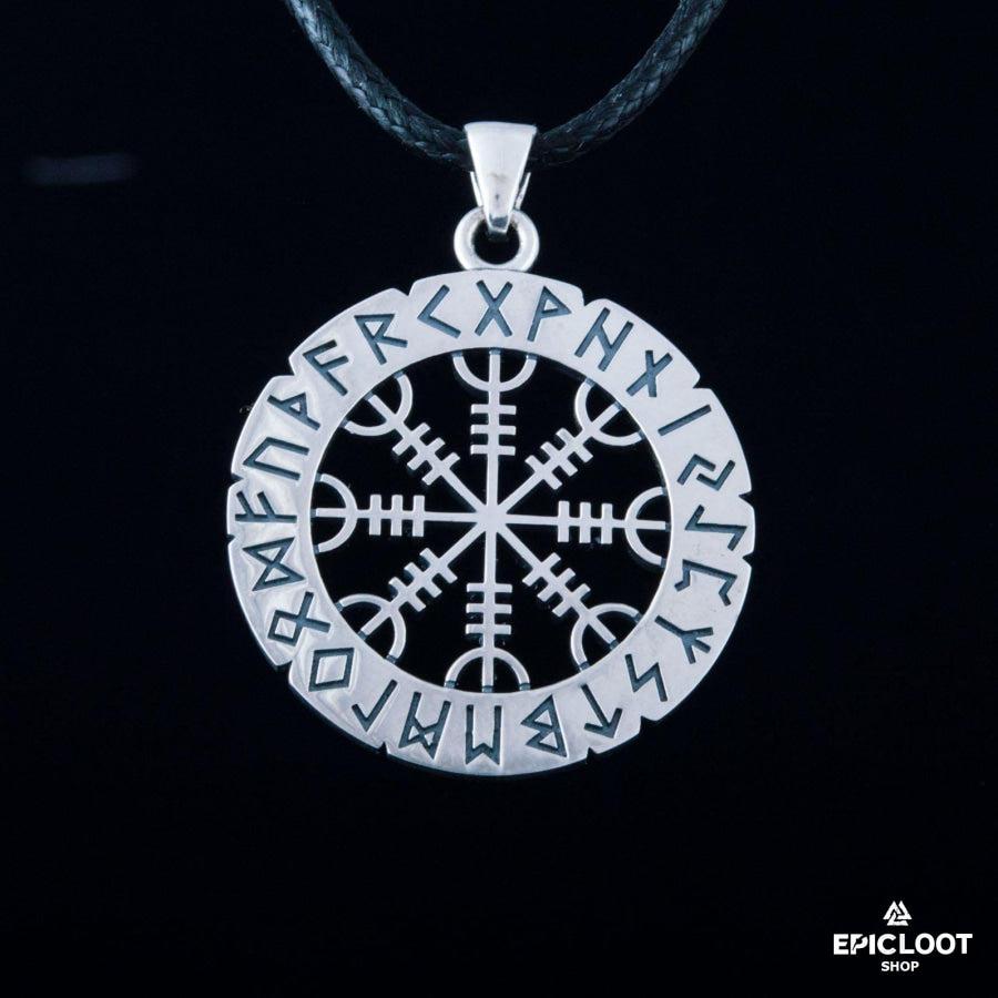 925 Silver Helm of Awe with Runes Pendant