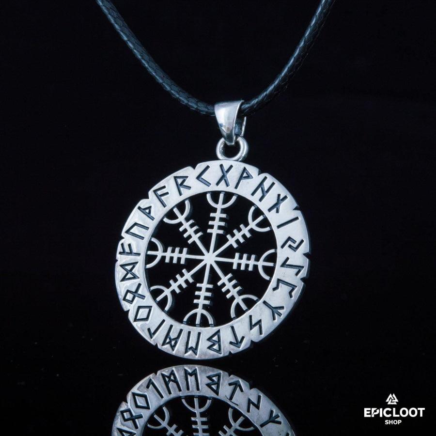 925 Silver Helm of Awe with Runes Pendant