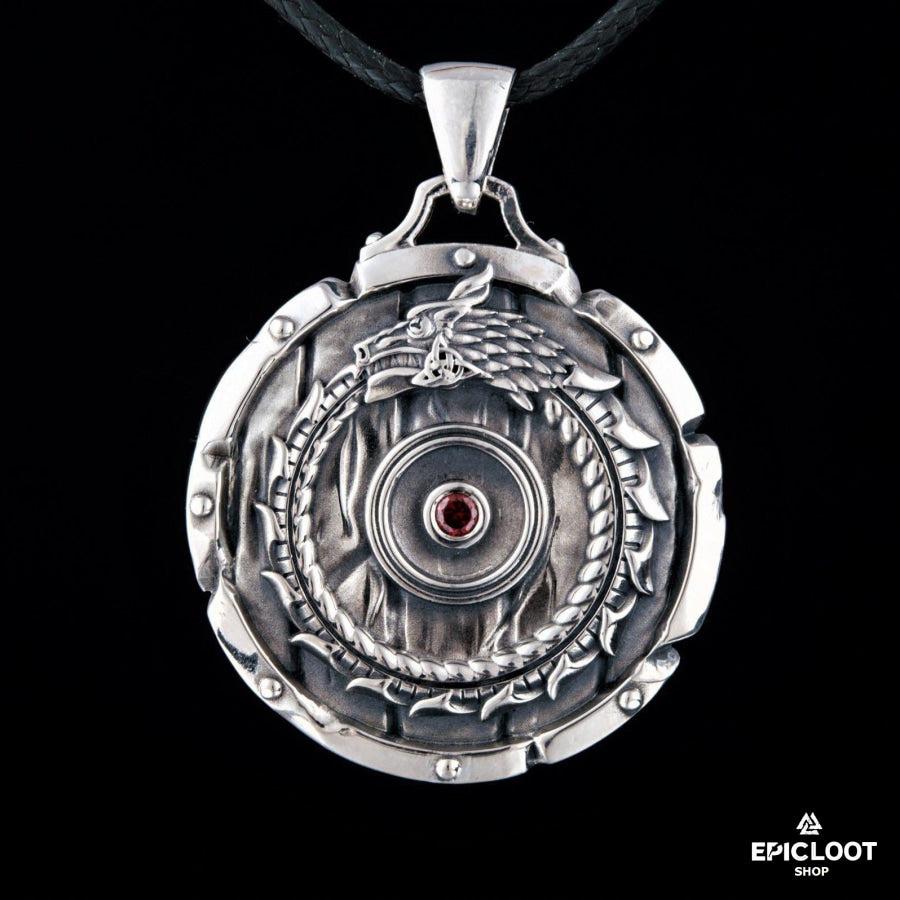 925 Silver Jormungandr Pendant with Red Gem