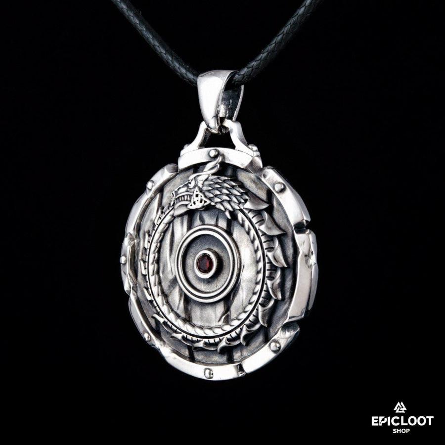 925 Silver Jormungandr Pendant with Red Gem