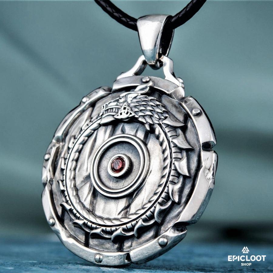 925 Silver Jormungandr Pendant with Red Gem