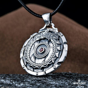 925 Silver Jormungandr Pendant with Red Gem