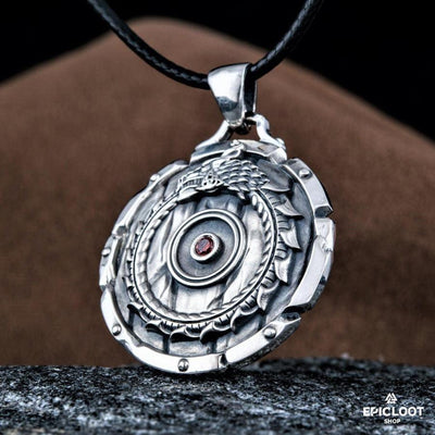 925 Silver Jormungandr Pendant with Red Gem