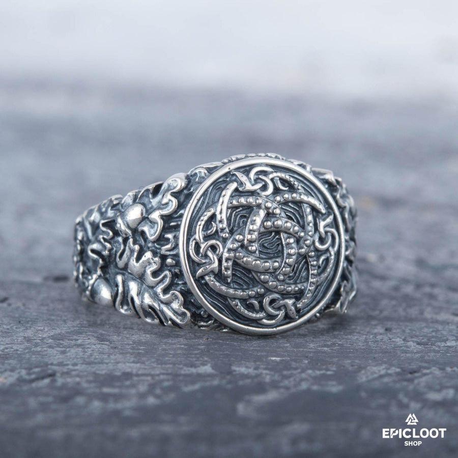 925 silver Jormungandr Symbol with Oak Leaves