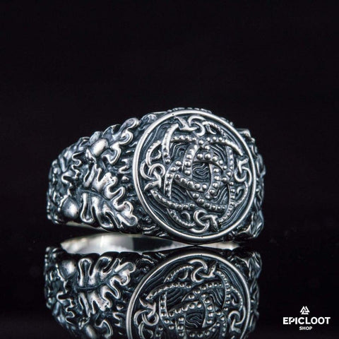 925 silver Jormungandr Symbol with Oak Leaves