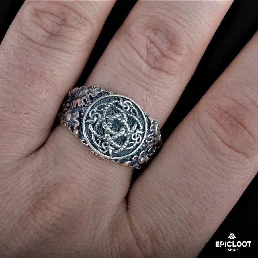 925 silver Jormungandr Symbol with Oak Leaves