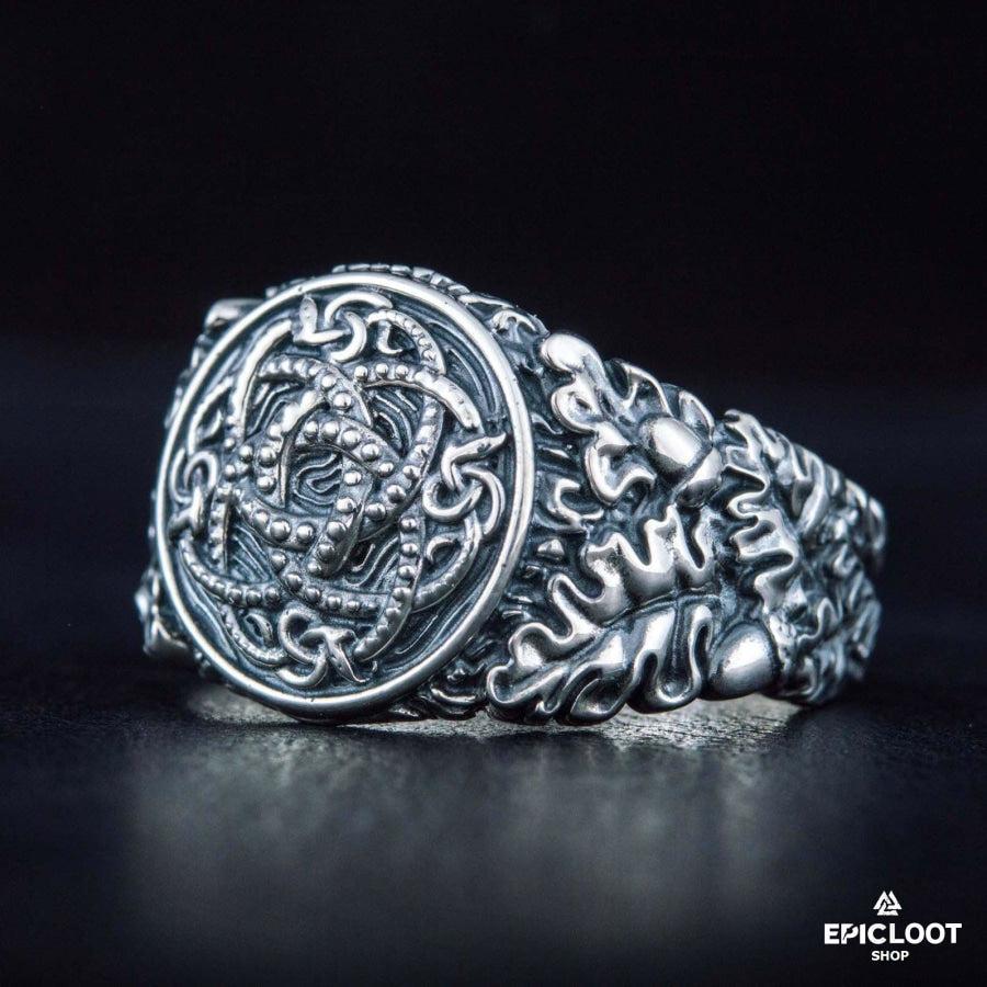 925 silver Jormungandr Symbol with Oak Leaves