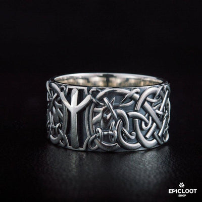 925er Silber Nordischer Ornament-Ring mit Algiz-Rune