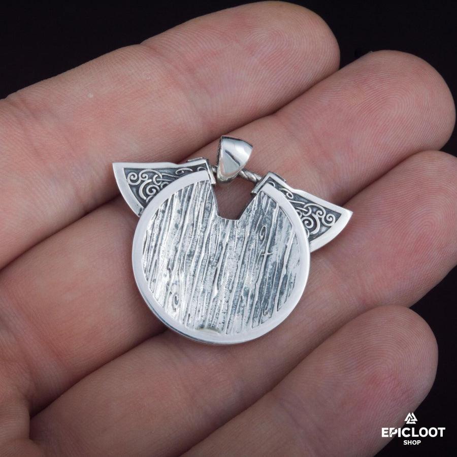 925 Silver Norse Shield with Axes Pendant