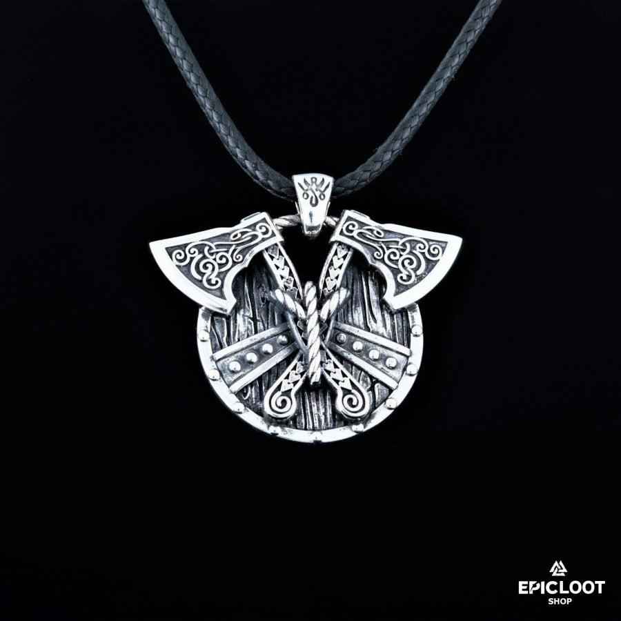 925 Silver Norse Shield with Axes Pendant