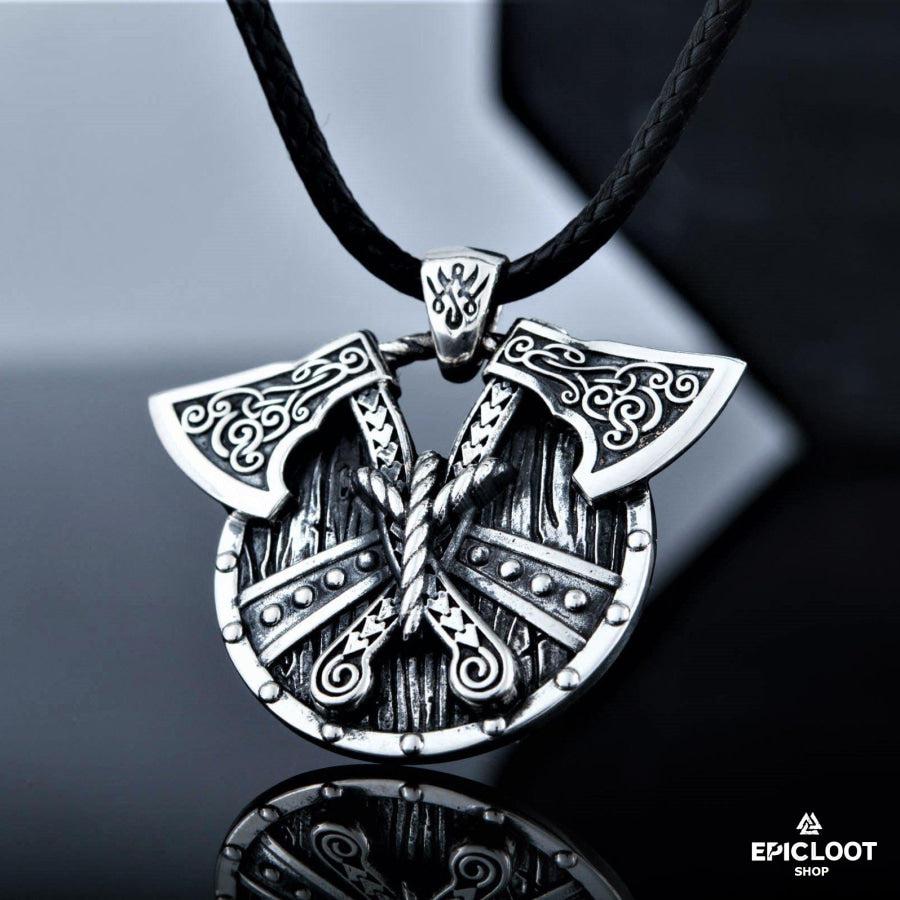 925 Silver Norse Shield with Axes Pendant