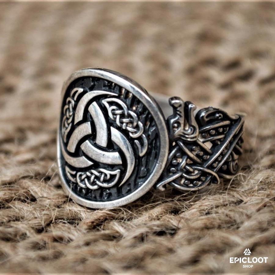 925 silver Odin Horn Ring Wolf Design