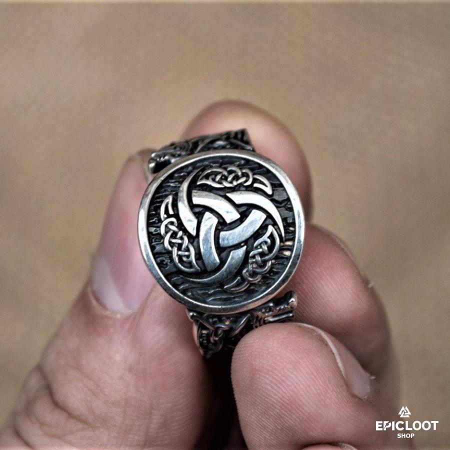 925 silver Odin Horn Ring Wolf Design