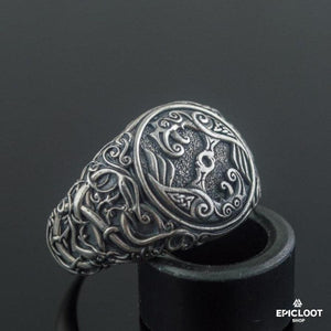 Argento 925 Anello Simbolo Corvo Di Odino Stile Urnes