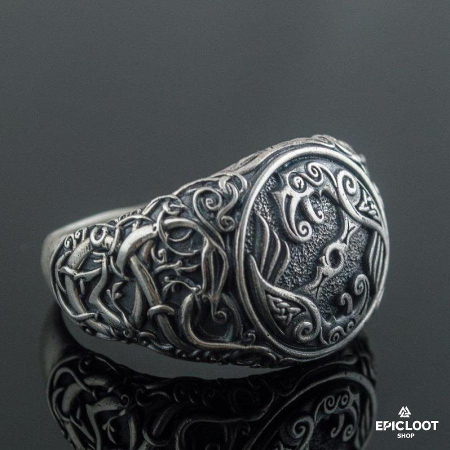 925 silver Odin Raven Symbol Ring Urnes Style
