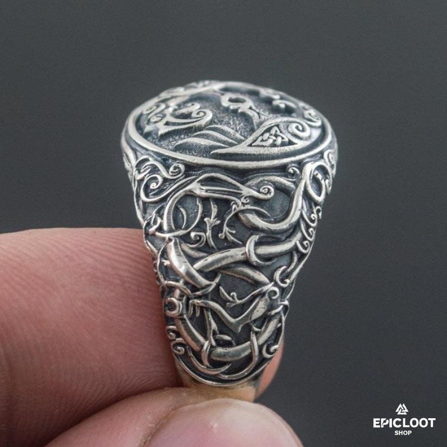 925 silver Odin Raven Symbol Ring Urnes Style