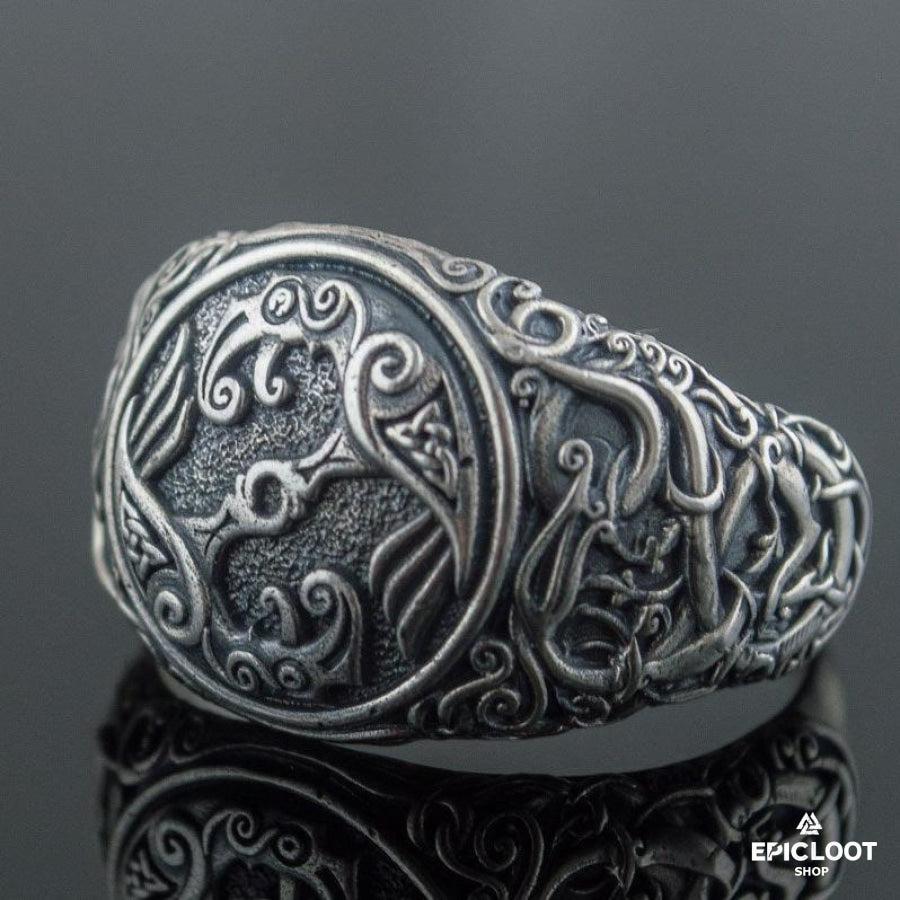 925 silver Odin Raven Symbol Ring Urnes Style