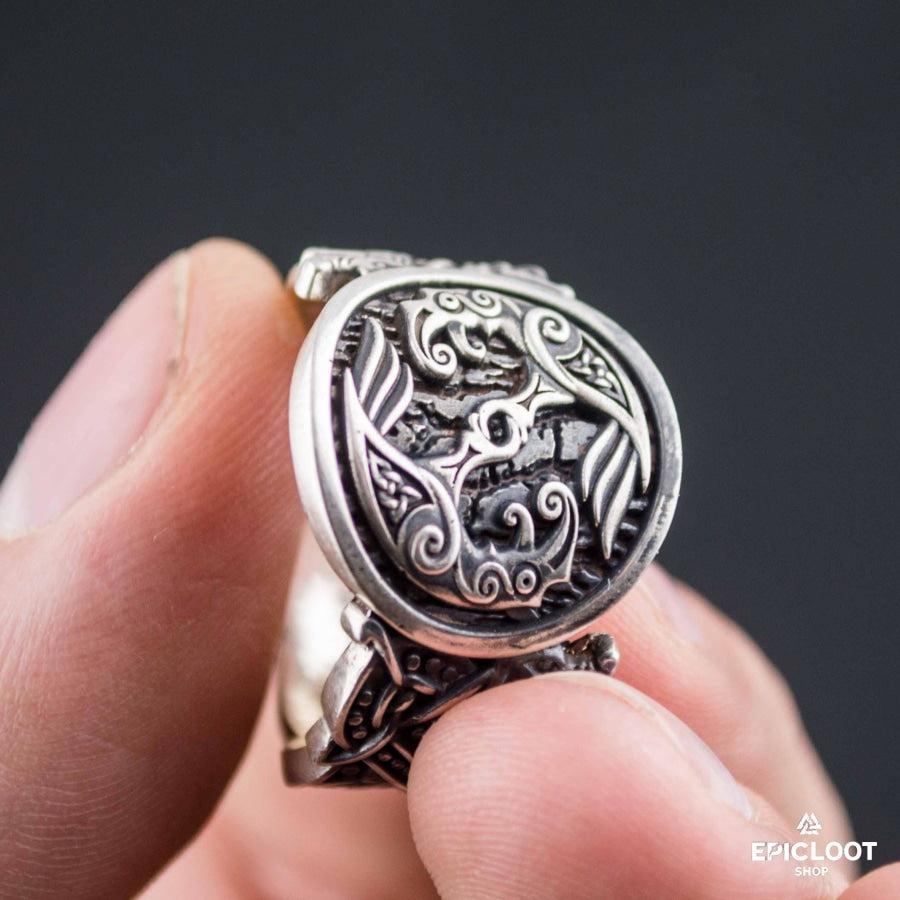 925 silver Odin Ravens Ring