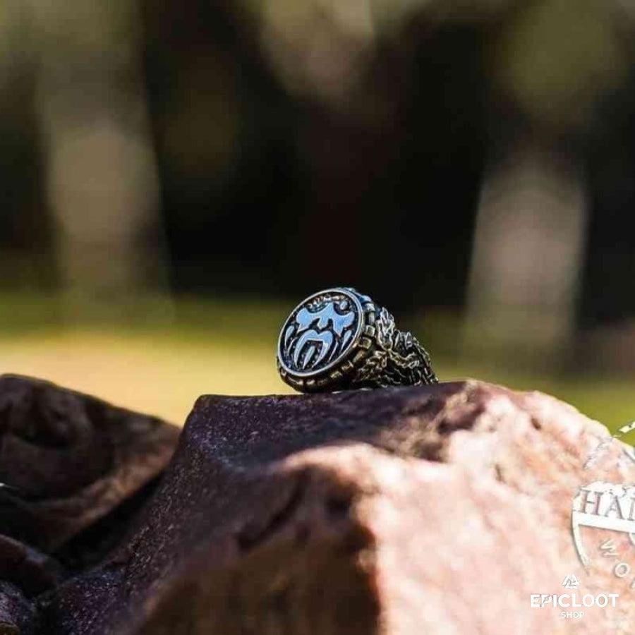 925 silver Odin Ring with Oak Leaves